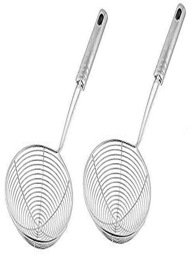 LSARI Stainless Steel Deep Fry Strainer Wire Skimmer with Spiral Mesh (16 cm, Pack of 2) - Image 1